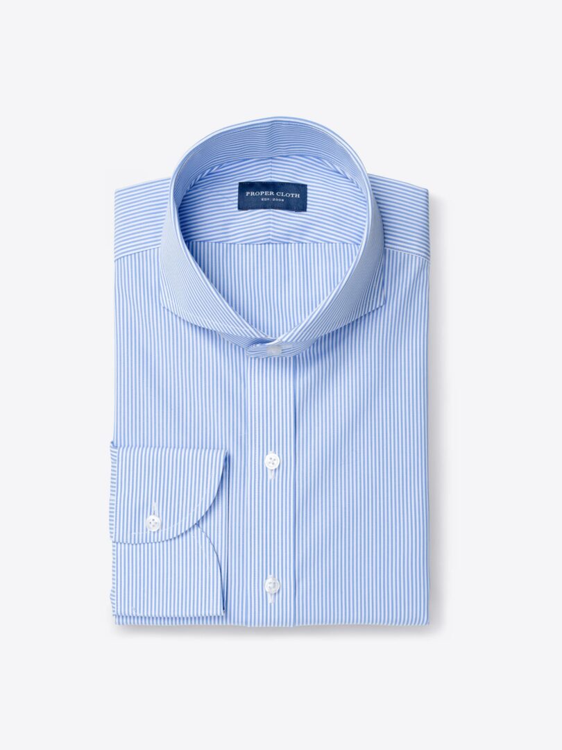 140s Light Blue Wrinkle-Resistant Pencil Stripe Tailor Made Shirt 