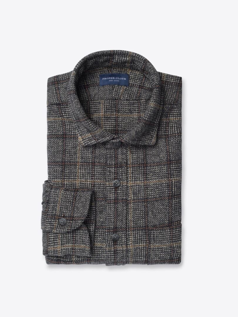 Japanese Charcoal and Hazelnut Low Twist Glen Plaid 