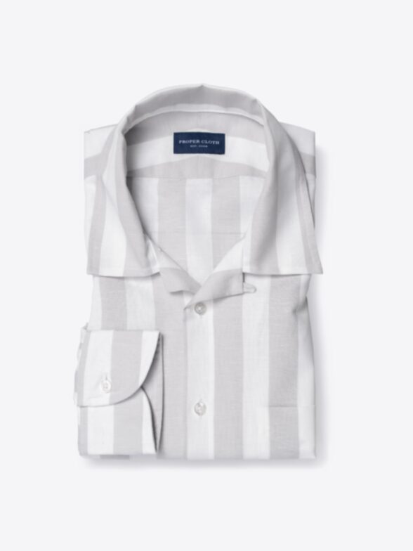 Portuguese Light Grey Extra Wide Stripe Cotton Linen Oxford