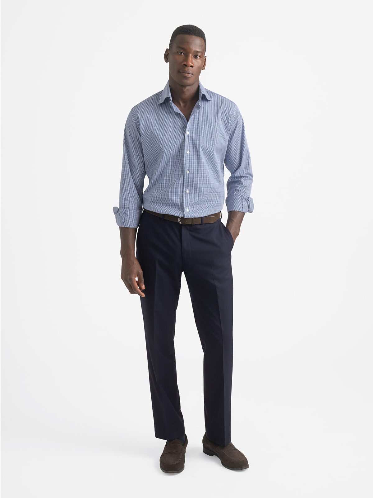 The Irving Broadcloth Dress Shirt in Navy Mini Gingham