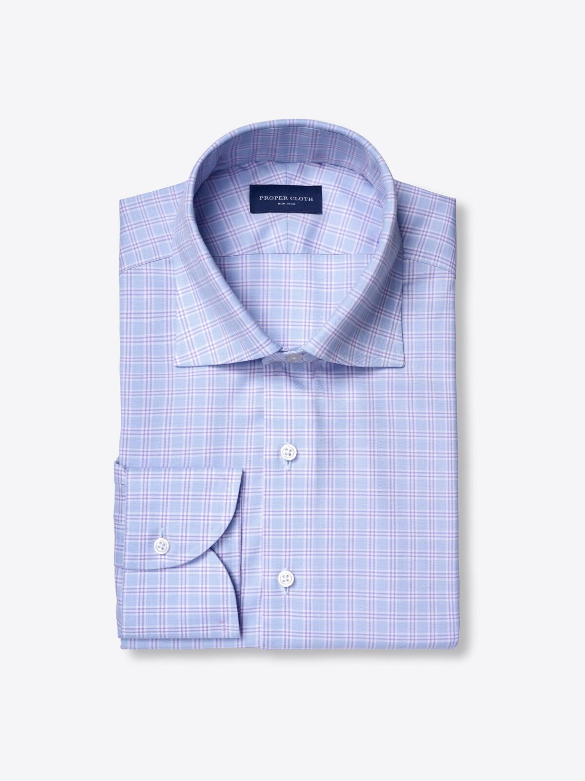 Non-Iron Stretch Light Blue and Lavender Multi Check Shirt by Proper Cloth