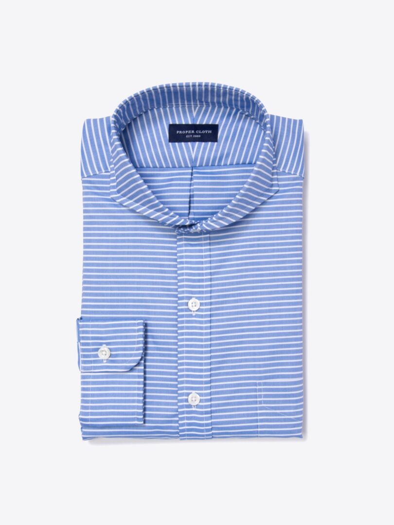 Thomas Mason Blue Horizontal Stripe Tailor Made Shirt 