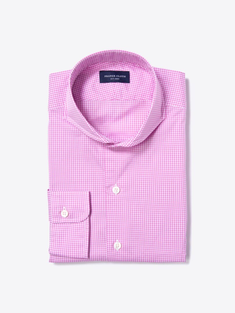 Canclini Pink 120s Mini Gingham Custom Made Shirt 