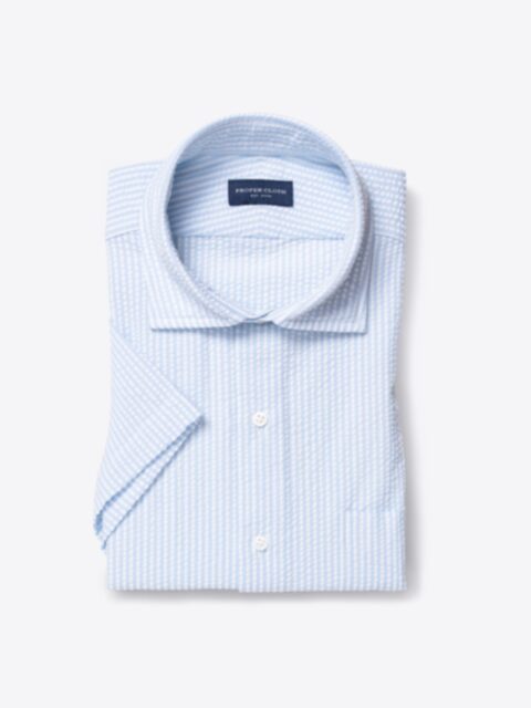 Shop Albini Light Blue Striped Seersucker