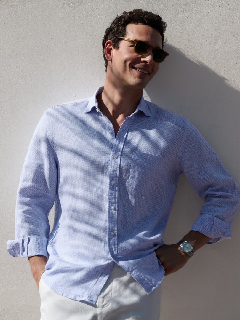 Blue Houndstooth Washed Linen Thumb Detail