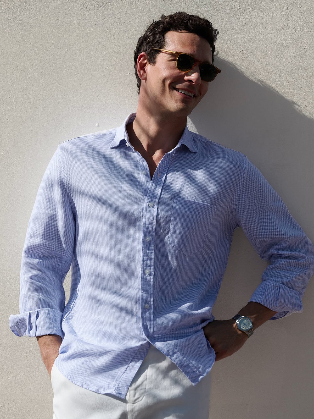 blue houndstooth dress shirt Comfort Stretch Non-Iron Houndstooth Dress Shirt - Blue