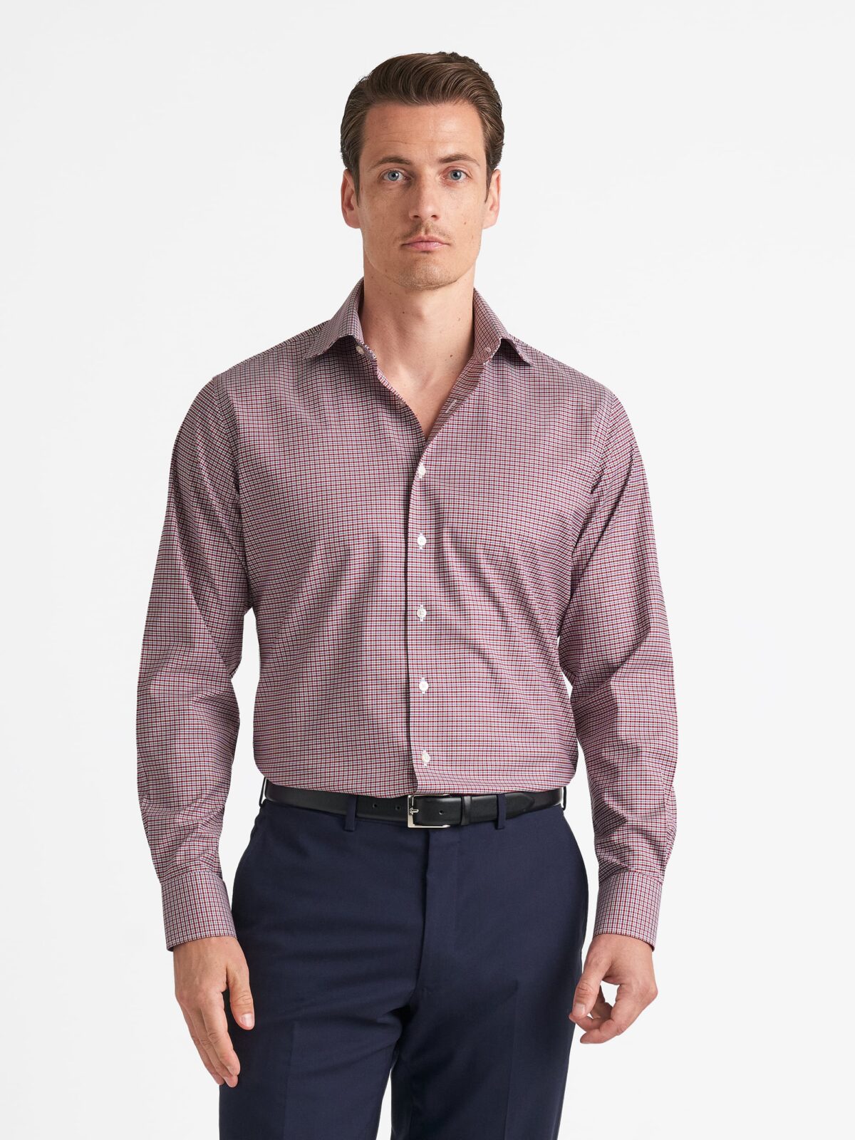 The Stretch Non-Iron Shirt in Red and Navy Multicheck