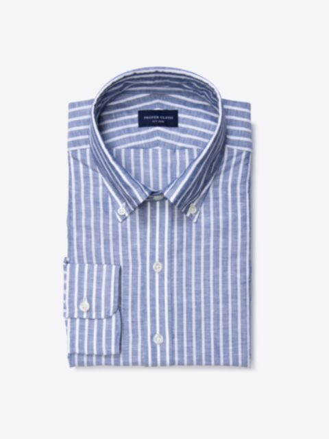 Shop Marine Blue Cotton Linen Stripe