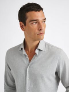 Ludlow Light Grey Melange Brushed Twill Shirt