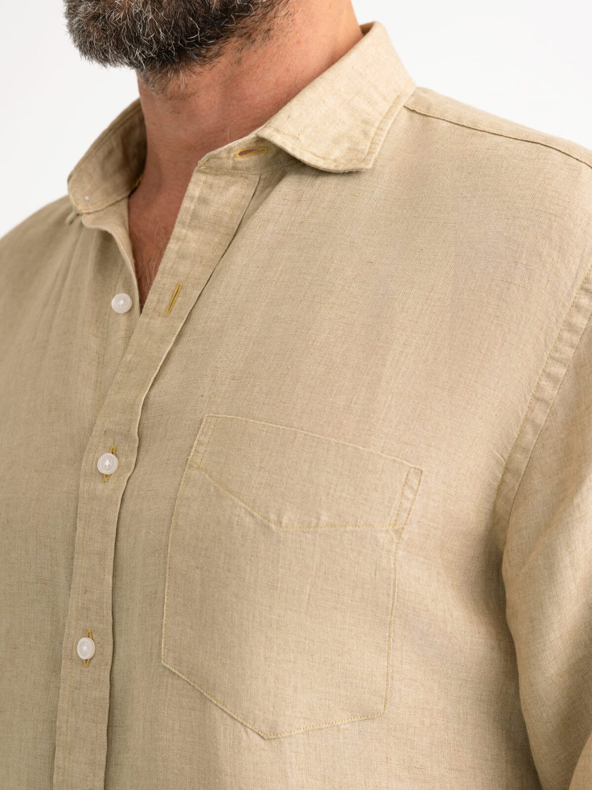 Positano Washed Beige Delave Lightweight Linen Shirt by Proper Cloth