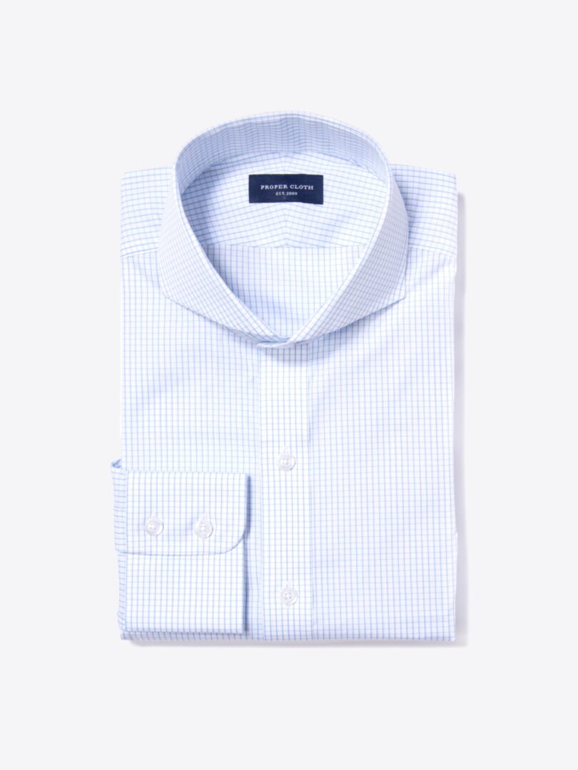 Mercer Light Blue Medium Grid Fitted Dress Shirt 