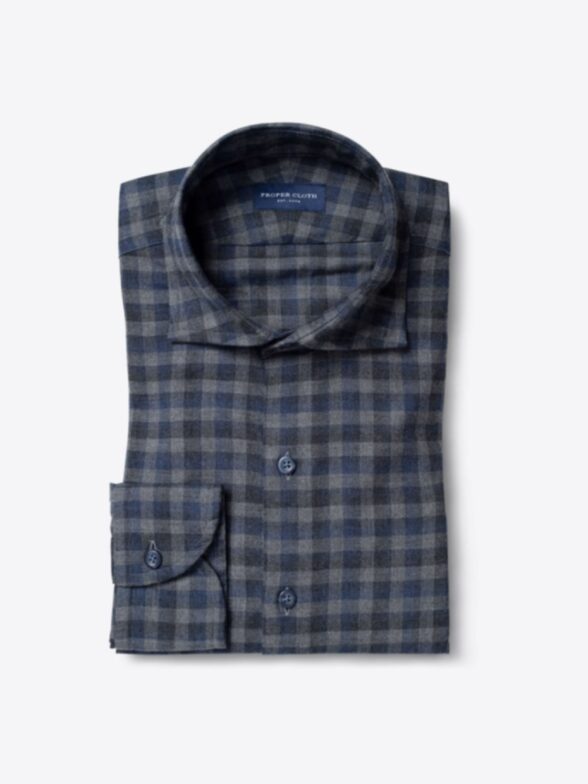 Vail Navy and Grey Gingham Lightweight Flannel