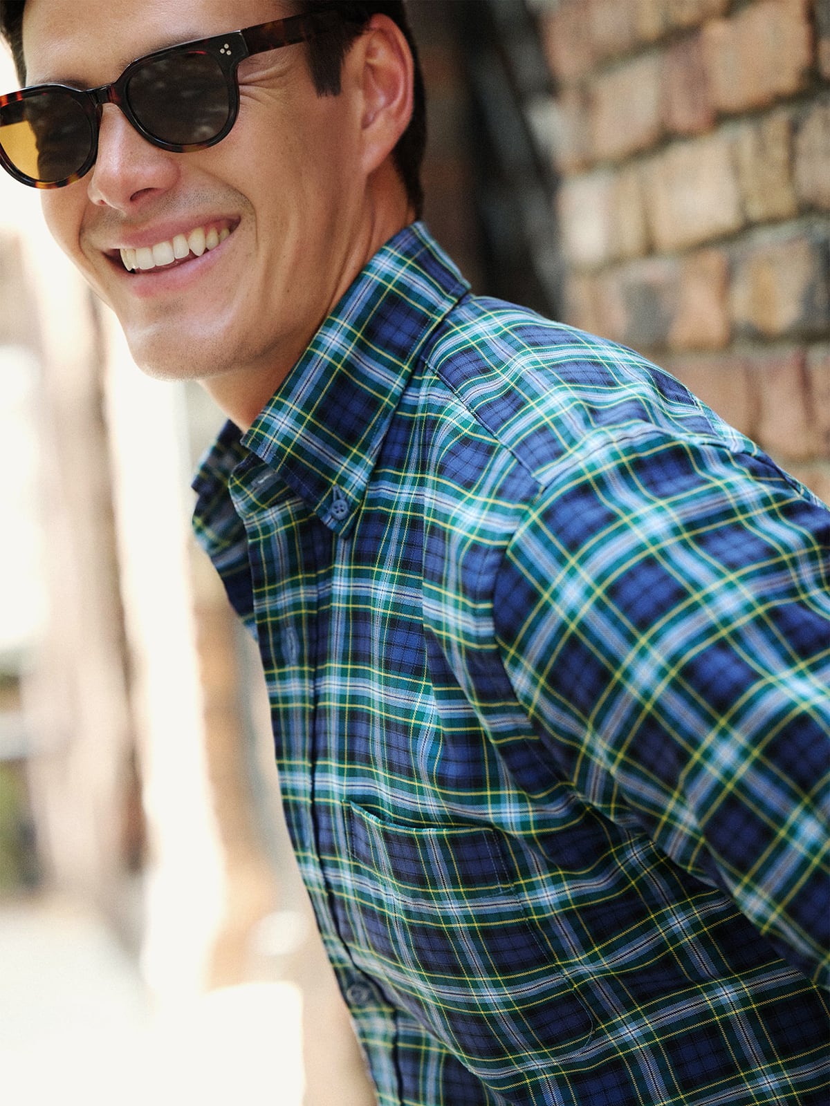 Proper Cloth Men's Portuguese Pine and Blue Gordon Tartan Twill Custom Dress Shirt - Green, Size: S, Regular, 100% Cotton