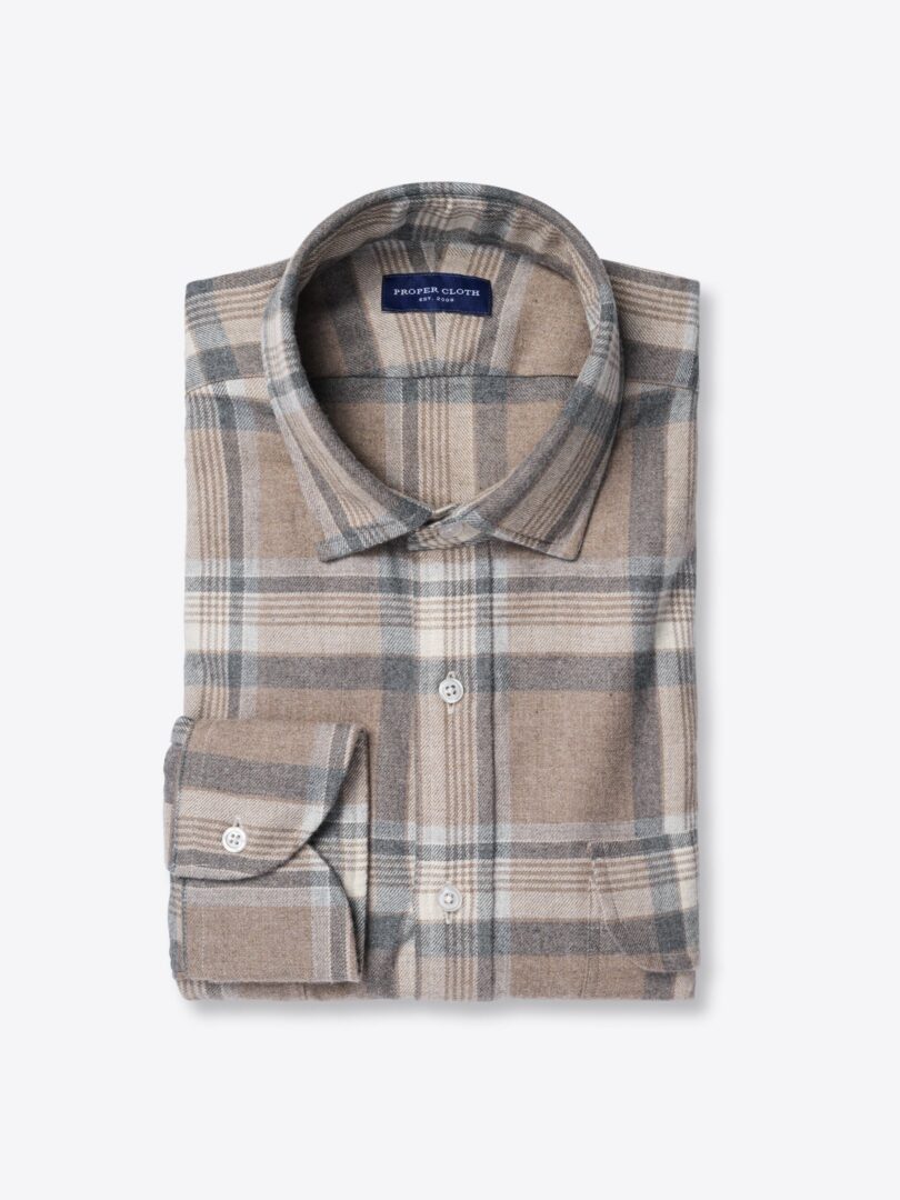 Canclini Beige and Grey Plaid Beacon Flannel 