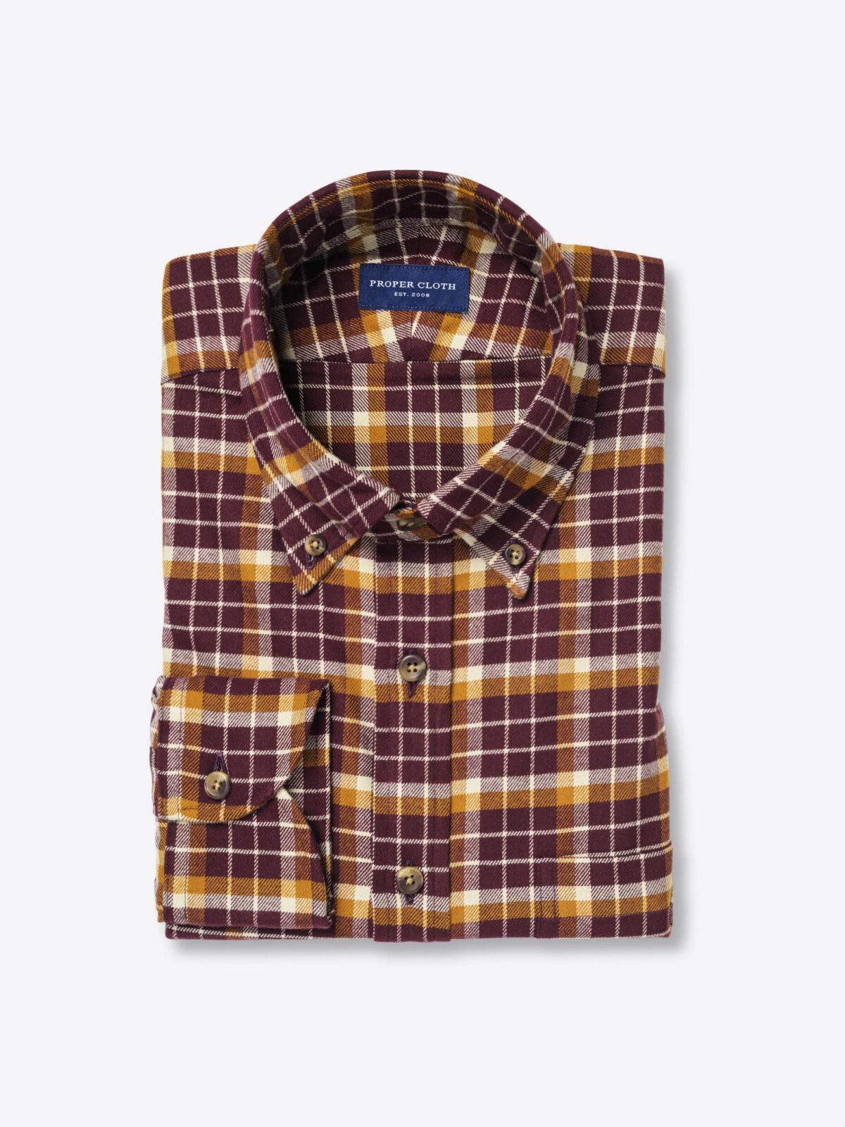 Stowe Burgundy and Gold Check Flannel Shirt by Proper Cloth
