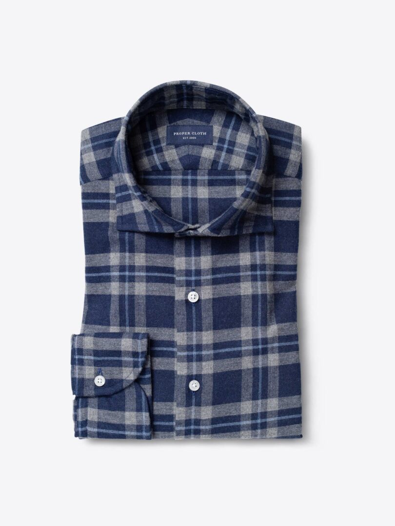 Whistler Blue and Grey Large Plaid Flannel Fitted Shirt 
