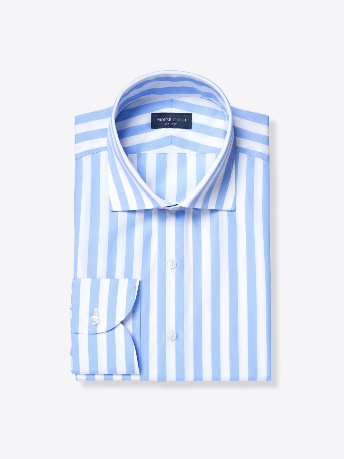 White and light blue striped pure cotton tailored shirt