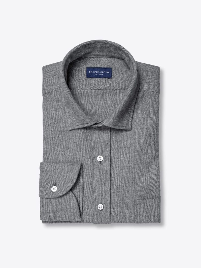 Canclini Grey Herringbone Beacon Flannel Tailor Made Shirt 