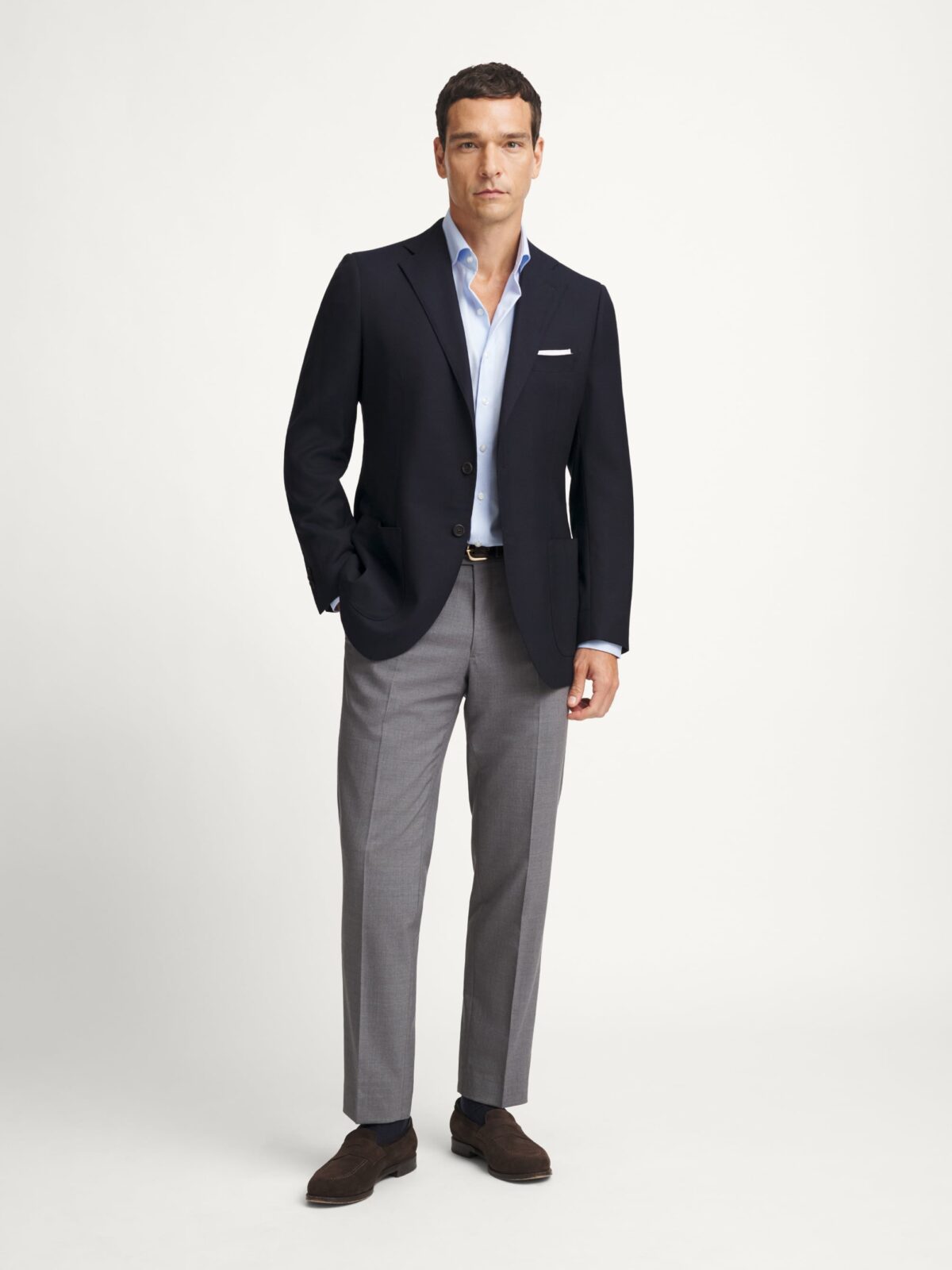 blue dress shirt and grey pants Navy Blue Shirt And Grey Pant Combination
