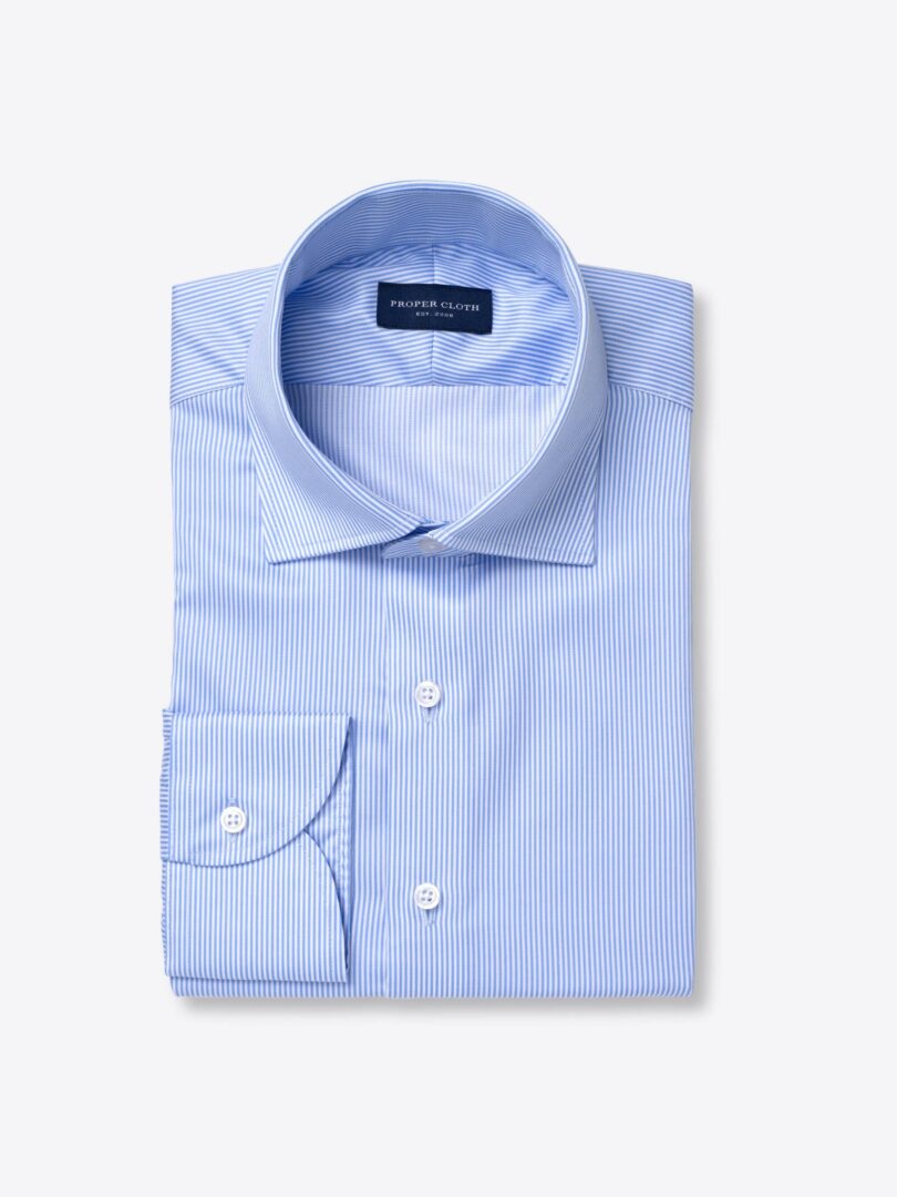 Wrinkle-Resistant Light Blue Pencil Stripe Herringbone 