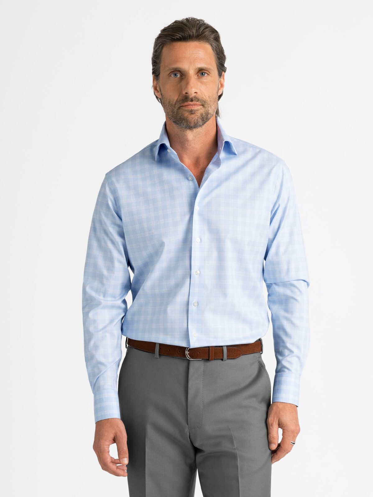 The Stretch Non-Iron Shirt in Light Blue End on End Check