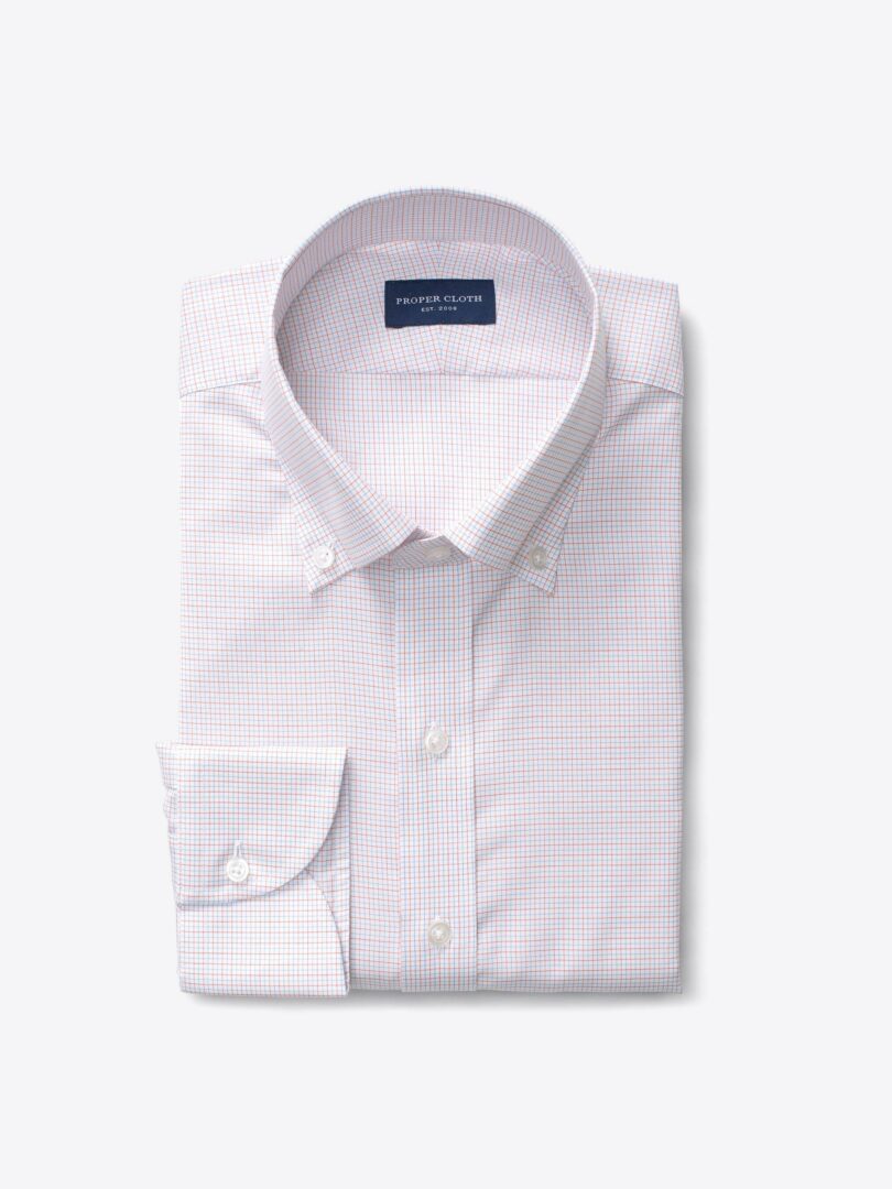 Carmine 120s Coral and Blue Tattersall Fitted Shirt 