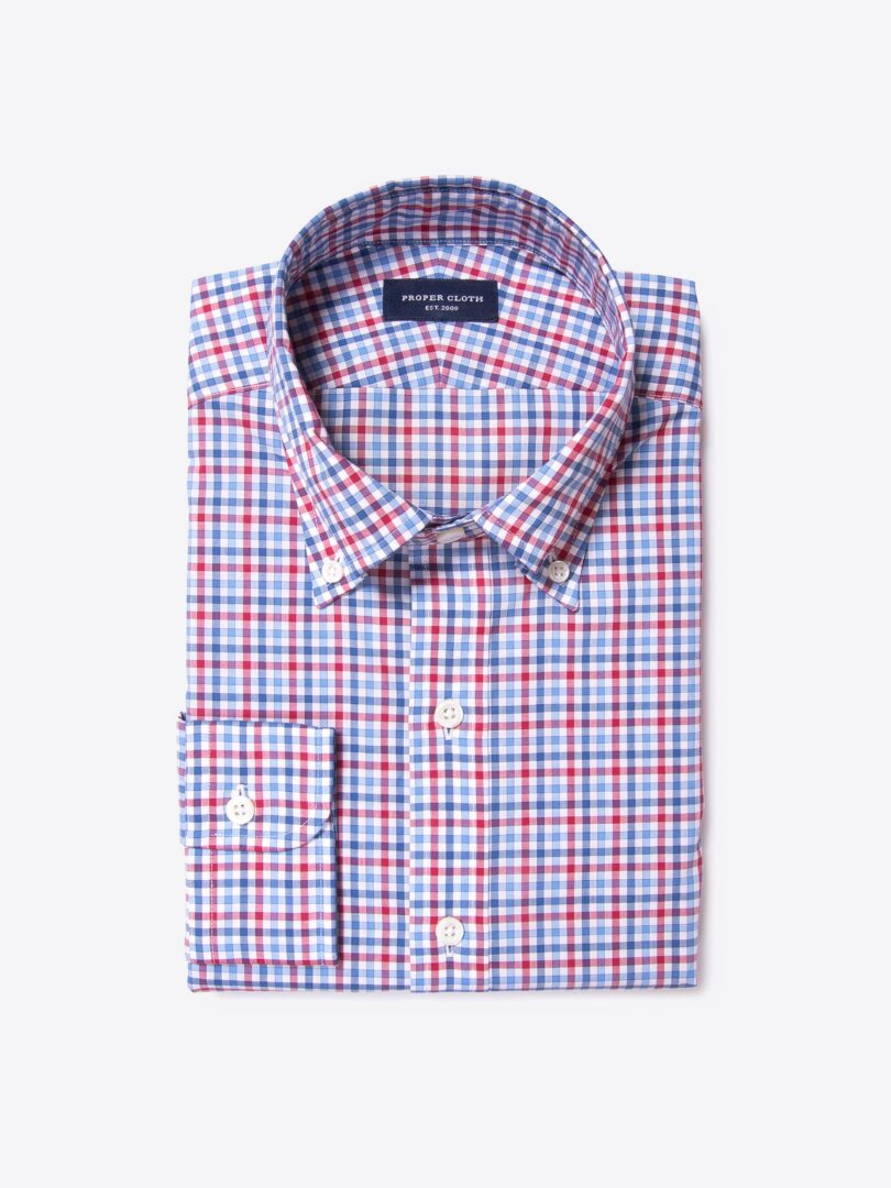 Thomas Mason Red Blue Multi Check Custom Made Shirt 