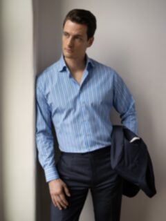 The Thomas Mason Luxury Broadcloth Shirt in Blue and White Multi