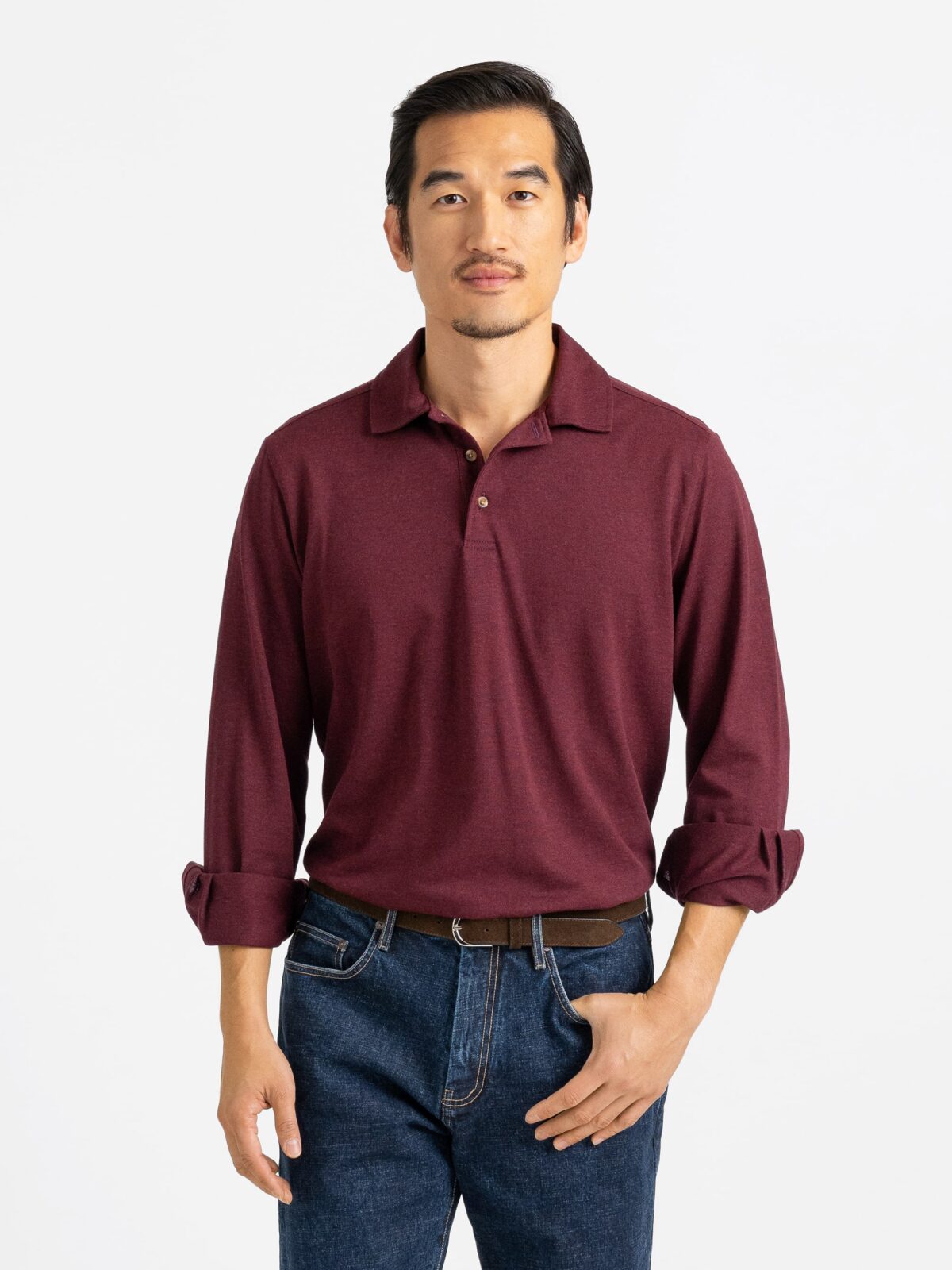 The Italian Long Sleeve Pique Polo Shirt in Burgundy