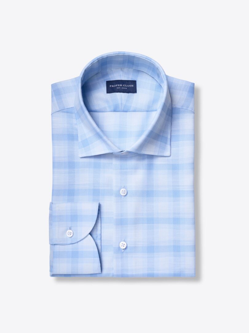 Light Blue Tonal Pique Check Shirts by Proper Cloth