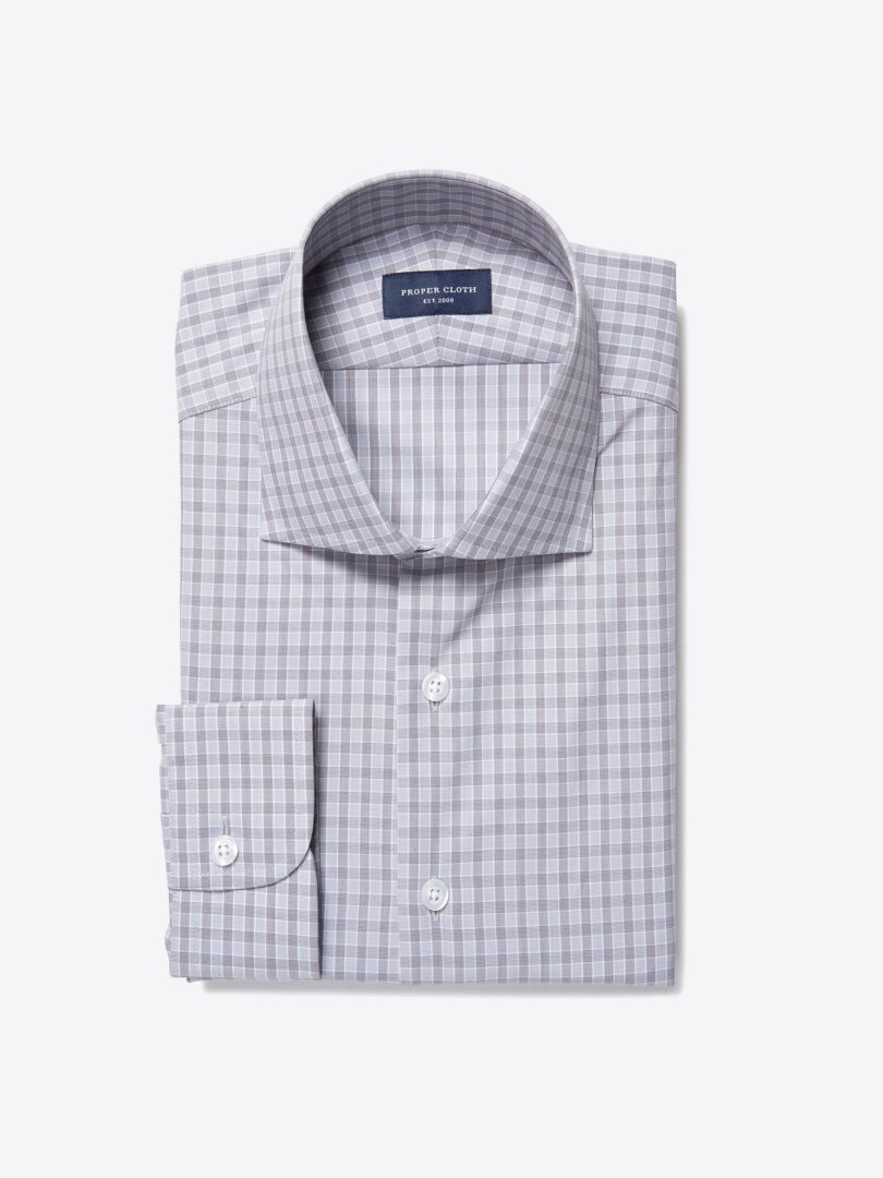 Minetta Grey Wrinkle-Resistant Multi Check Fitted Dress Shirt 