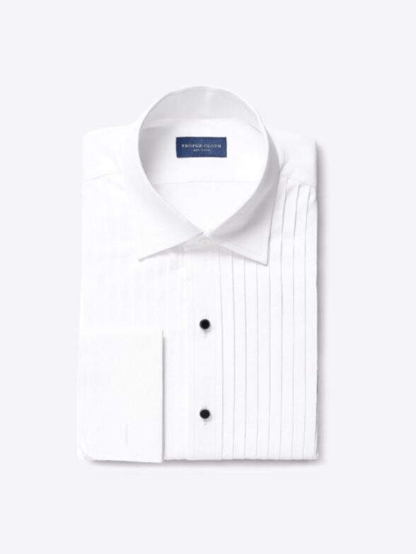 Stanton 120s White Broadcloth Pleated Front Tuxedo Shirt Product Image