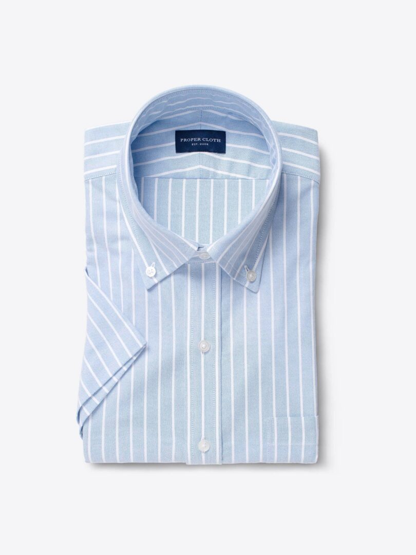Light Blue Wide Stripe Oxford Cloth Short Sleeve Shirt