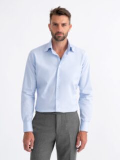 Thomas Mason Luxury Light Blue End-on-End Fitted Dress Shirt
