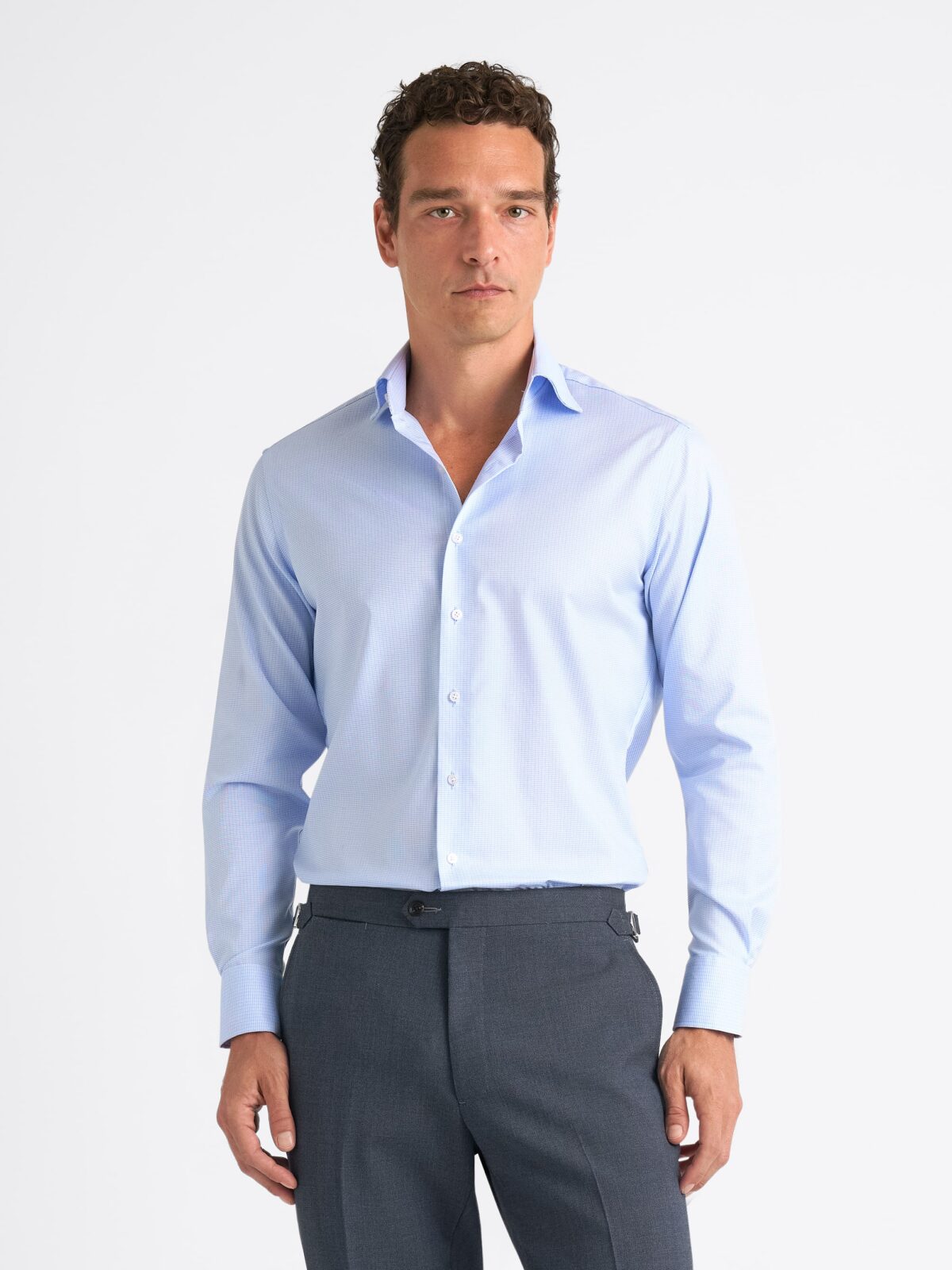 The Mayfair Wrinkle-Resistant Shirt in Blue Micro Grid