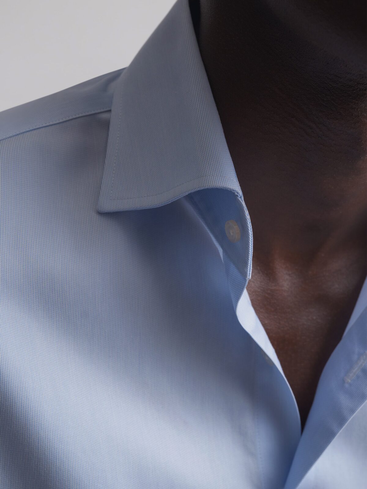 The Non-Iron 140s 3-Ply Twill in Light Blue Ultrafine Stripe