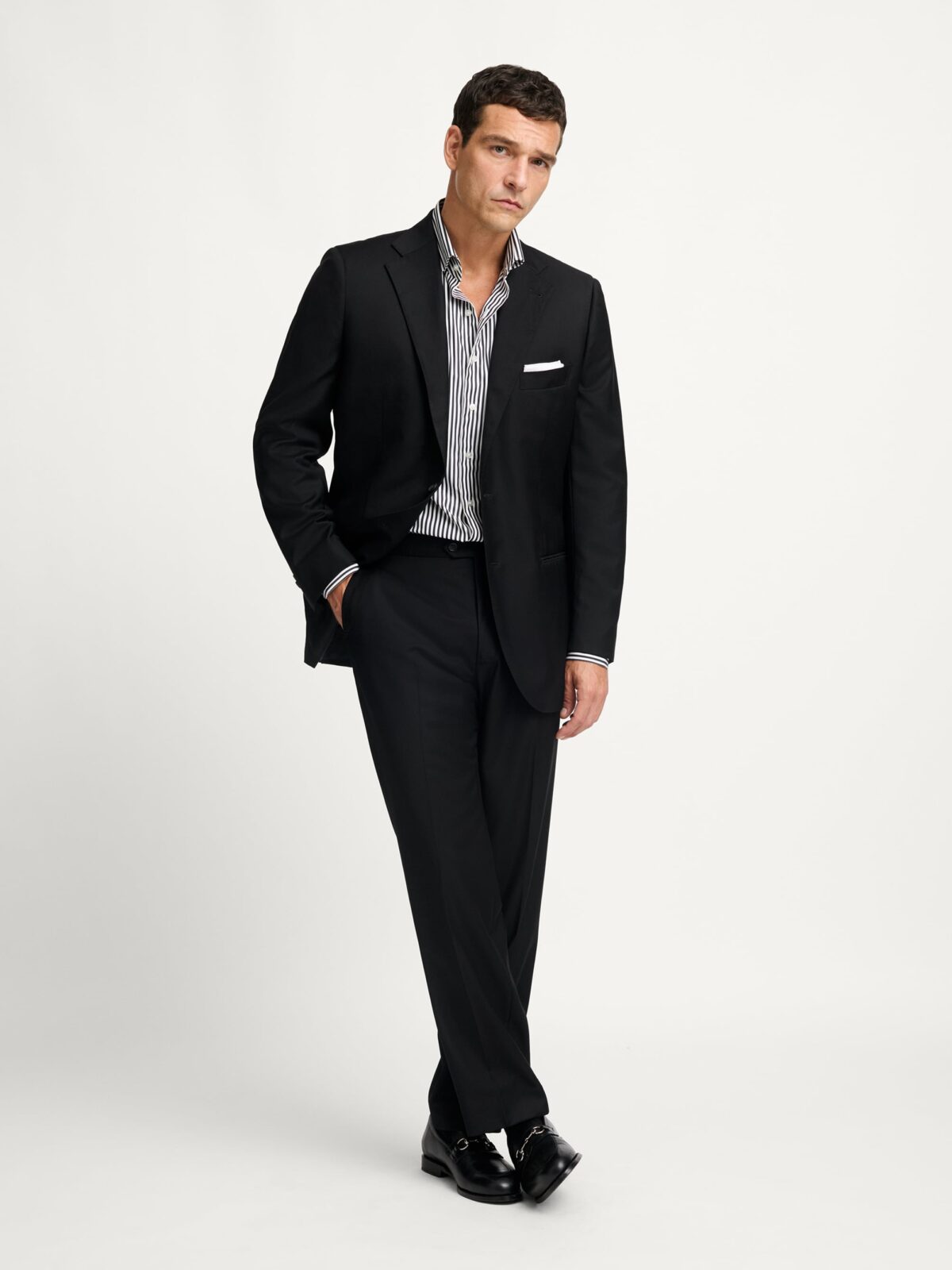 The Thomas Mason Luxury Broadcloth Shirt in Black and White Stripe