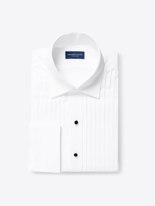 Miles White 120s Broadcloth Pleated Front Tuxedo Shirt Product Image