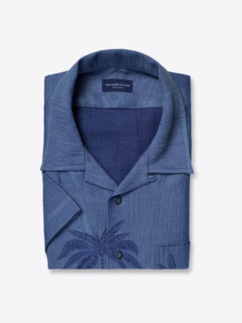 Shop Isola Faded Navy Cotton Linen Placement Palm Tree Print