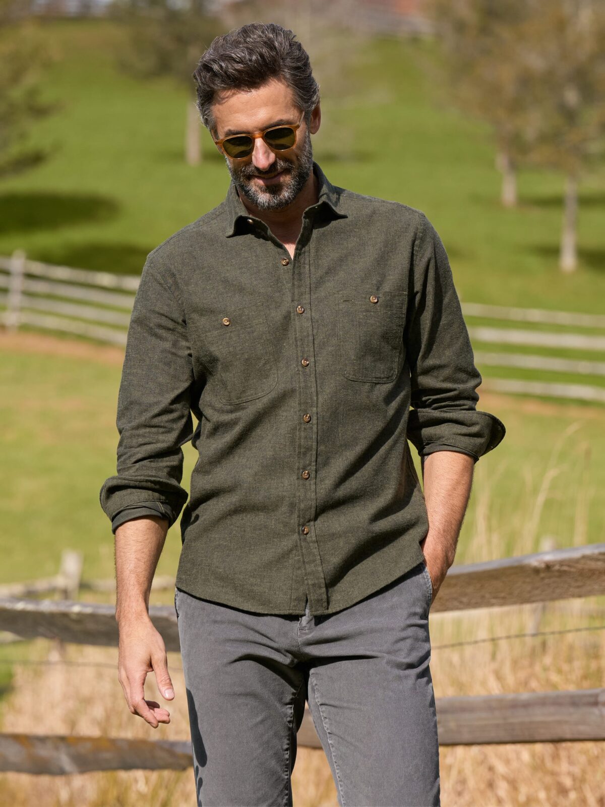 Portuguese Pine Brushed Chambray Shirt by Proper Cloth