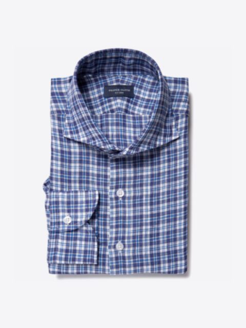 Shop Canclini Navy Blue Plaid Linen