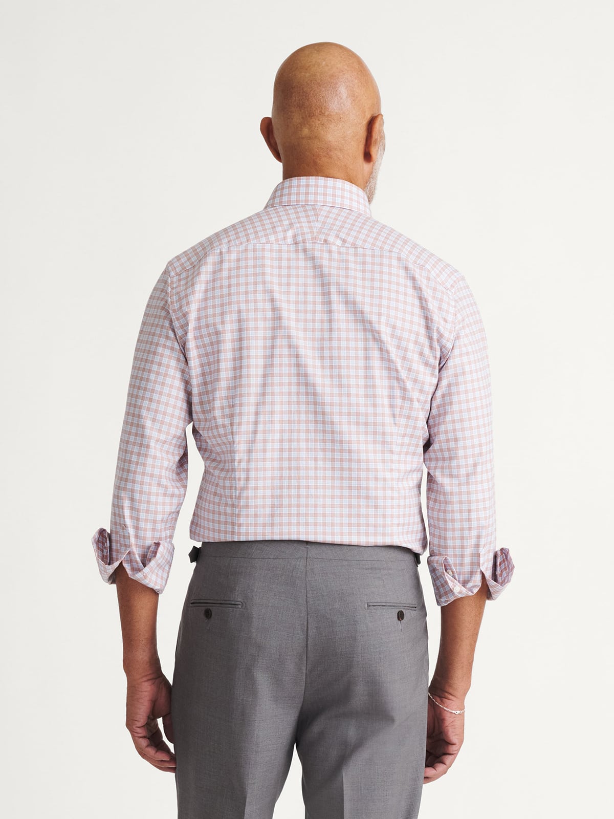 The Sutton Check Dress Shirt in Salmon and Blue Check