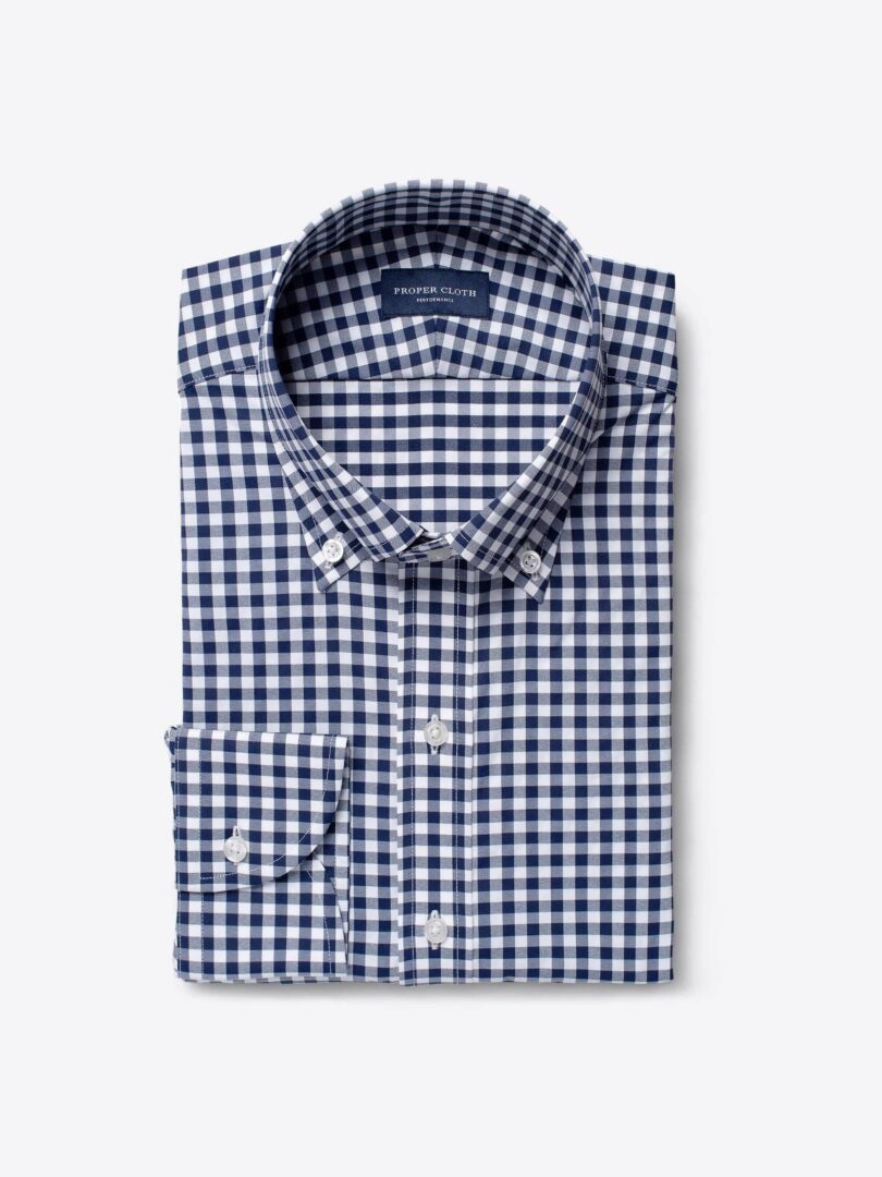 Performance Navy Blue Gingham Tailor Made Shirt 