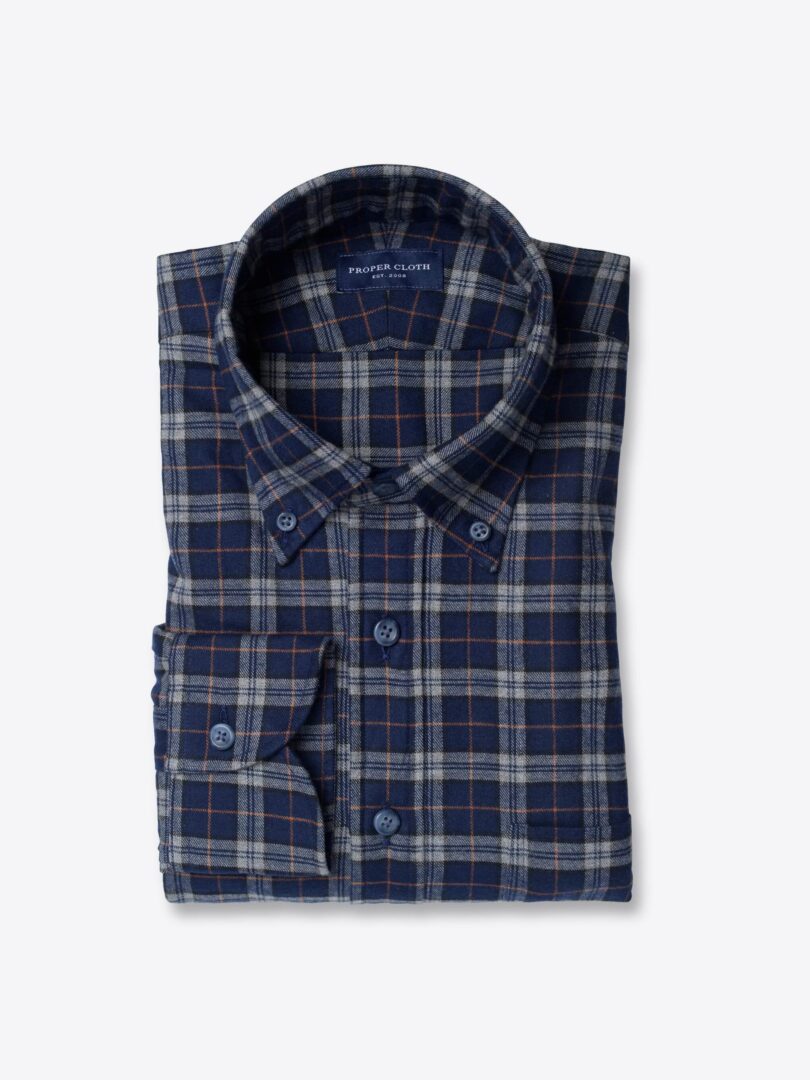 Grey Navy and Orange Tartan Flannel 