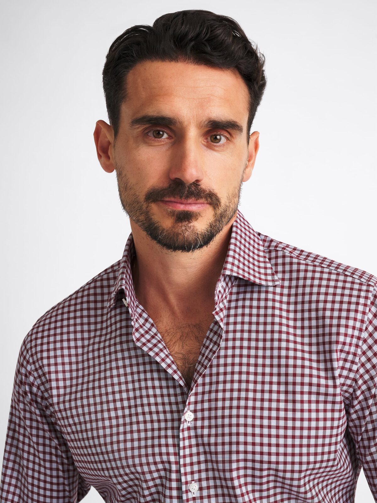 The Thomas Mason Brushed Dress Shirt in Red and Blue Micro Check