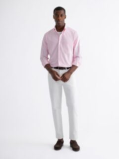 white and pink dress shirt White Linen Shirt With T&A Collar And 3-button Cuffs Turnbull & Asser Men's Pink High Quality Cotton Mtm Shirt