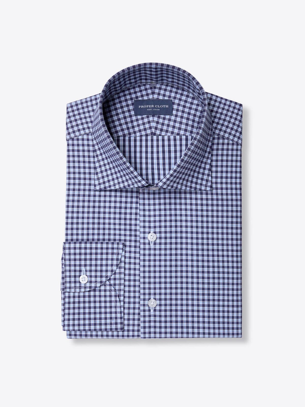 Thomas Mason Navy and Light Blue Check Twill Shirt by Proper Cloth
