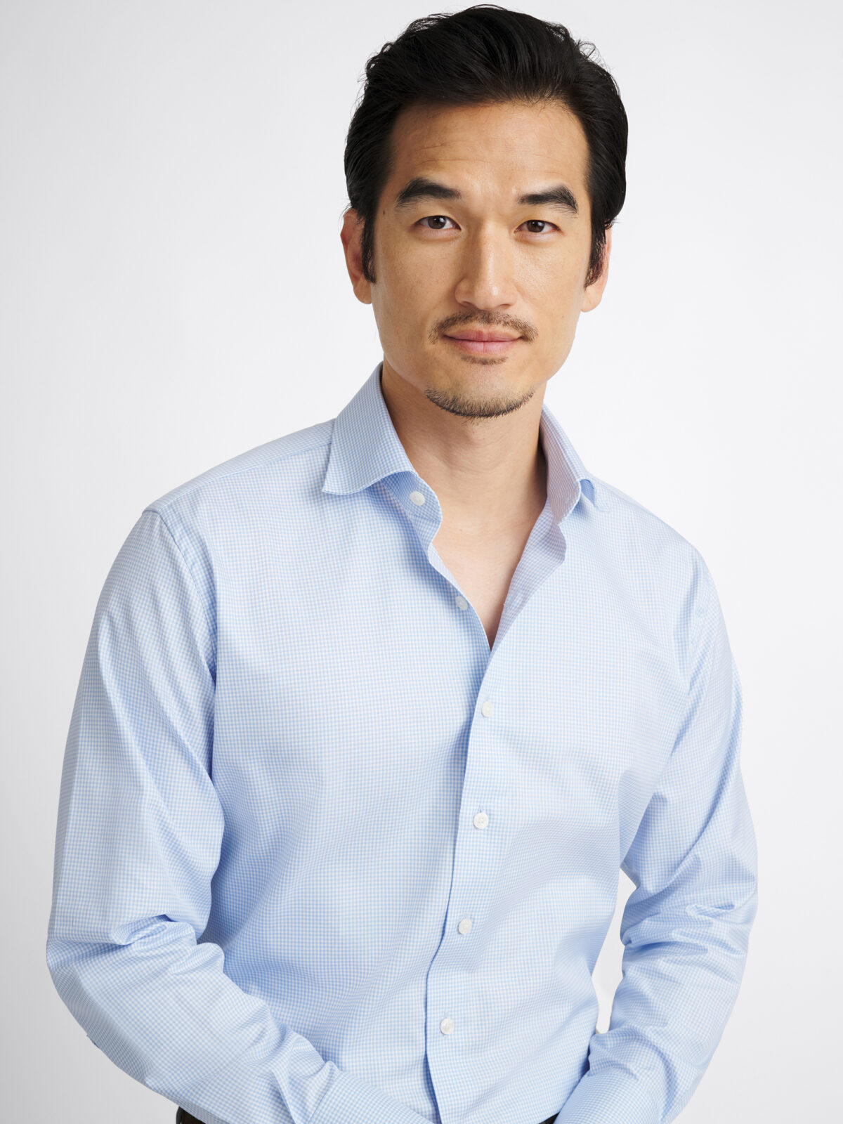 The Thomas Mason Fine Twill Shirt in Light Blue Gingham