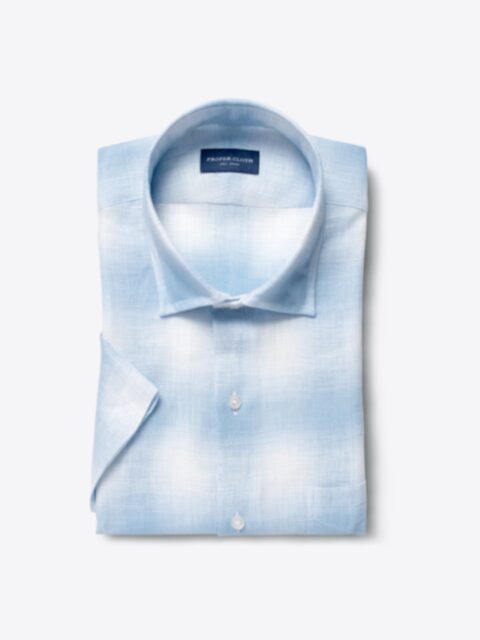 Shop Albini Light Blue Ombre Plaid Linen