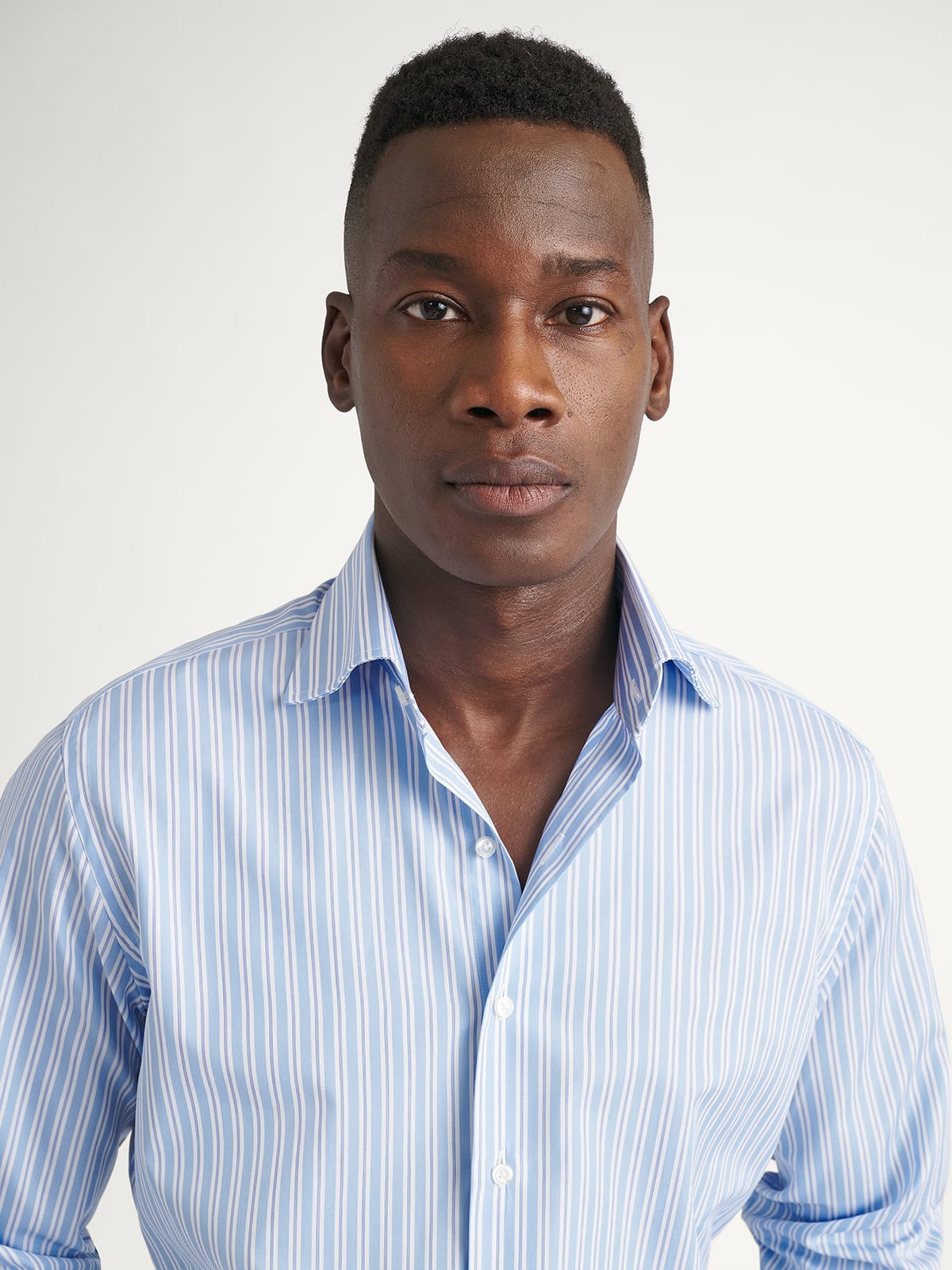 The Stanton Broadcloth Dress Shirt in Blue Fine Fancy Stripe